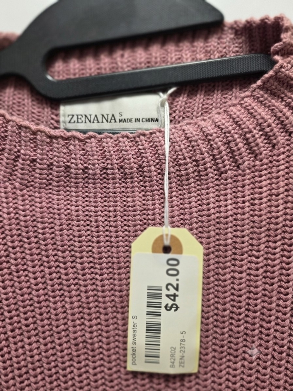 NWT| Zenana| Shaker Knit Crewneck Pocket SweaterMauve Pink - Picture 3 of 3